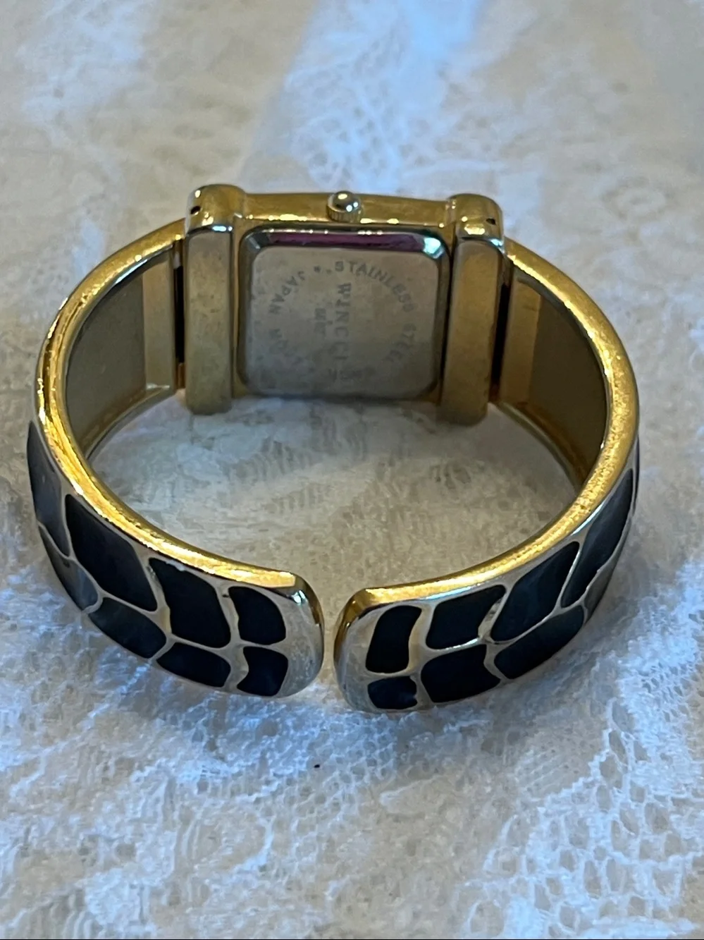 Wincci Gold Tone Cuff Watch with Black Inlay
